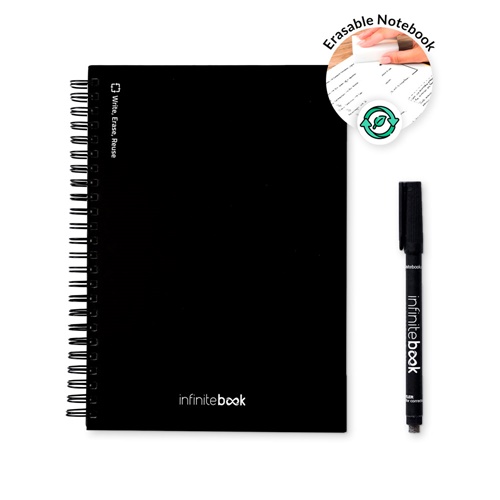 STARTER KIT INFINITEBOOK A5. Le set comprend un "Infinitebook", un kit de nettoyage, un marqueur et un porte-marqueur