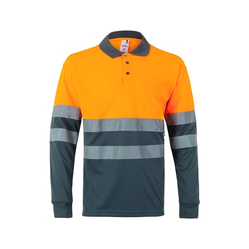 VL VULCAN. Polo bicolore (160g/m²) à manches longues, en polyester (100%)