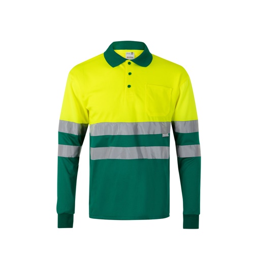 VL VULCAN LARGE. Polo bicolore (160g/m²) à manches longues, en polyester (100%)