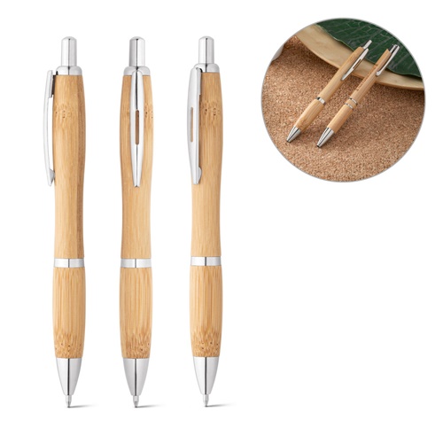 Stylo à bille en bambou avec clip et attributs métalliques