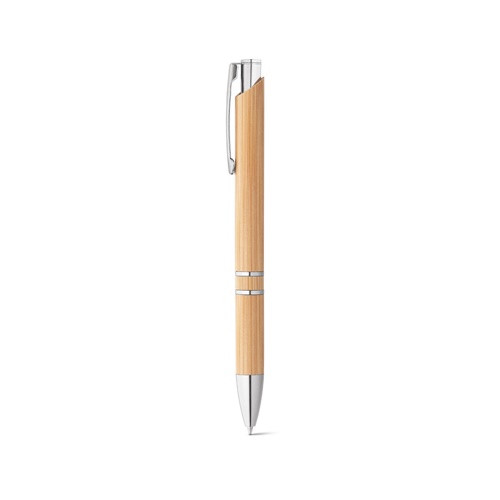BETA BAMBOO. Stylo à bille en bambou avec clip et attributs métalliques
