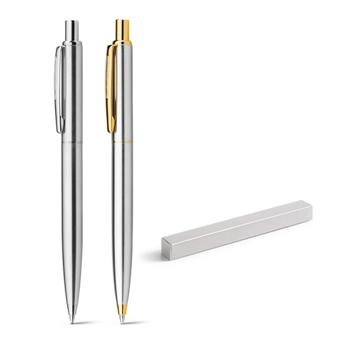 Stylo à bille en acier Inoxidable avec corps brillant et agrafe