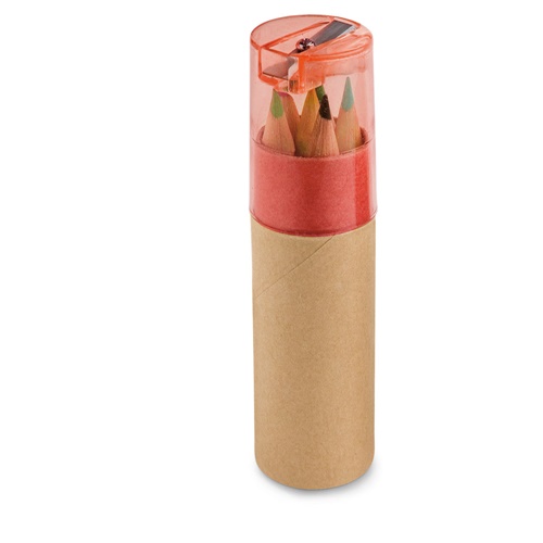 Boîte à crayons avec 6 crayons de couleur et taille-crayon