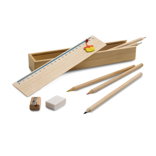 Set de dessin fourni dans une boîte en bois