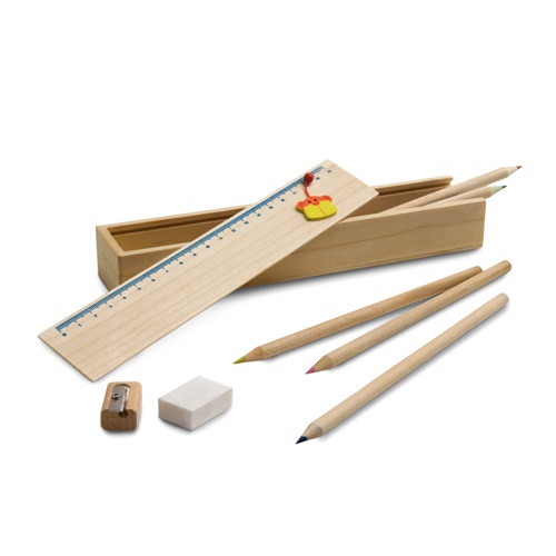 Set de dessin fourni dans une boîte en bois