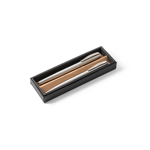 Set de stylos à bille et rollers avec corps avec clip en acier inoxydable (53% rSS)
