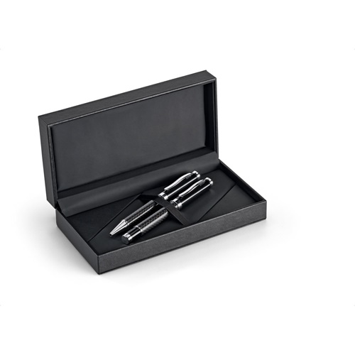Kit roller et stylo à bille en métal et fibre de carbone avec mécanisme twist