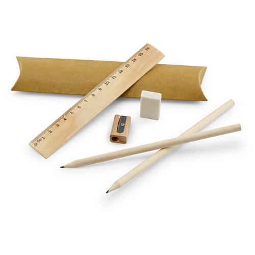 Set scolaire : règle, crayon, gomme et taille-crayon