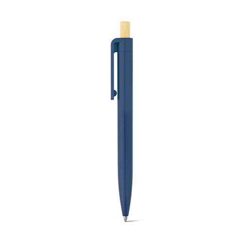 Stylo à bille en ABS recyclé (100% rABS) avec bouton en bambou