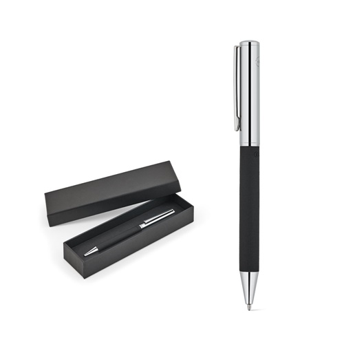 Stylo à bille documentaire en acier inoxydable avec une finition brillante et une encre noire