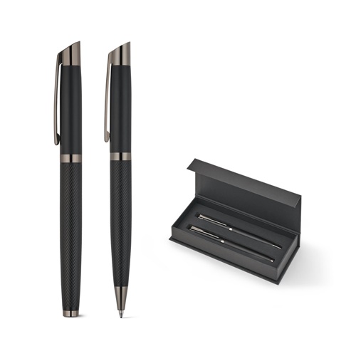 Ensemble composé d'un stylo à bille et d'un stylo roller en aluminium, avec encre bleue Dokumental®