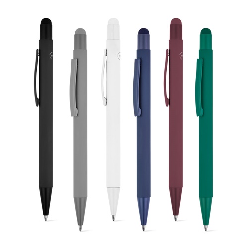 Stylo à bille au design moderne, fabriqué à partir d'aluminium recyclé (100% rAL), avec une finition en caoutchouc