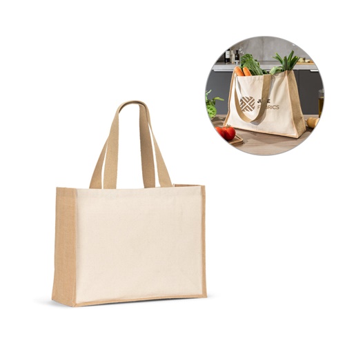 Sac en toile (320 g/m²), avec fond et côtés en jute laminé (350 g/m²) dans des tons naturels