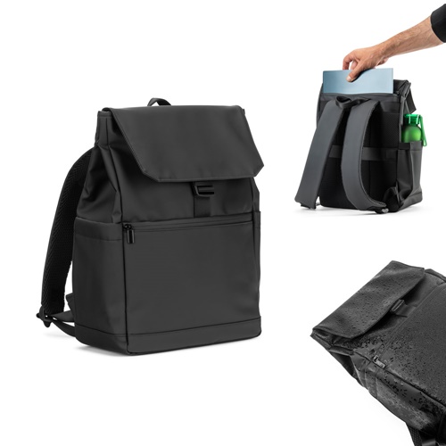 Sac à dos pour ordinateur portable (16") en PU, avec rabat recouvrant tous les compartiments