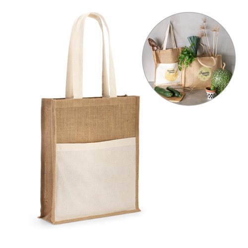 Sac en jute (240 g/m²) avec pochette 100% coton (140 g/m²)