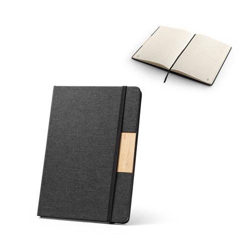 MÁRQUEZ. Cahier A5 à couverture rigide fabriquée à partir de tissu PET 100% recyclé, avec des pages lignées en papier recyclé