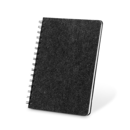 Cahier A5 avec couverture semi-dure en feutrine recycléee (100% rPET) avec anneaux et pages lignées