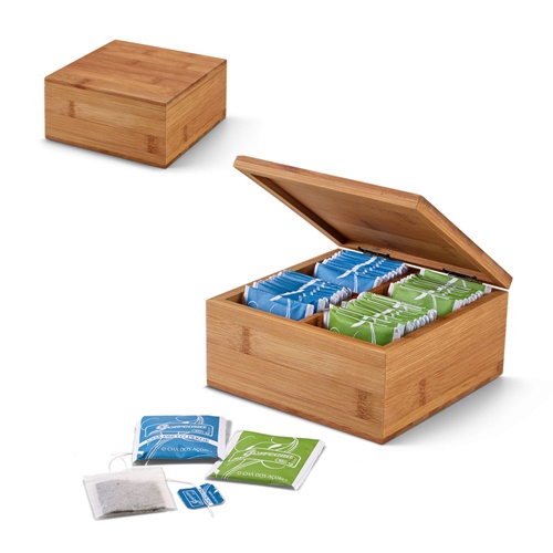 Boîte à thé en bambou composée de 4 compartiments, fermeture aimantée