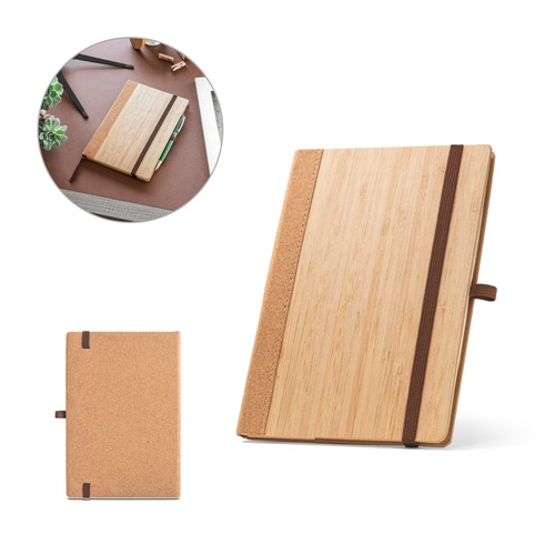 Carnet A5 en feuilles de bambou et de liège avec pages lignées
