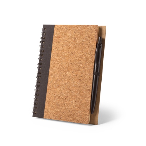 Carnet B6 en liège et polyester recyclé (100% rPET) avec stylo bille
