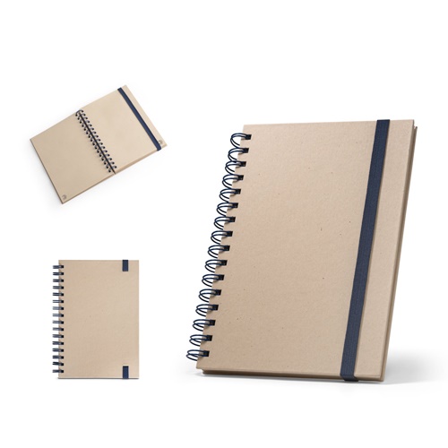 Cahier A5 à spirales, couverture rigide, en papier de canne à sucre (80% canne à sucre) avec pages unies
