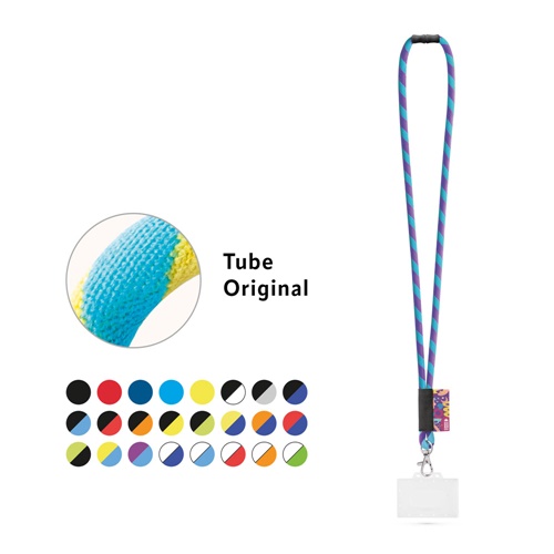 SET Lanyard TUBE Long (Ø 7 mm) avec mousqueton à déclenchement de 9 mm, fermoir de sécurité Ø 7 mm et porte-badge/carte rigide de 91 x 68 mm