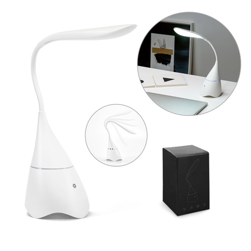 Lampe de bureau portable avec haut-parleur et autonomie de 5h en ABS recyclé (100 % rABS)