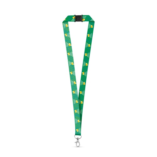SET Lanyard SUBLIMATION Long II (20 mm) en polyester recyclé (100 % rPET) avec mousqueton à porte de 20 mm et fermoir de sécurité