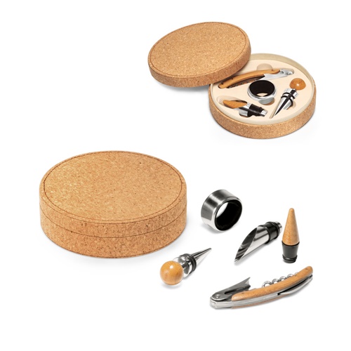 Set à vin avec 4 pièces en bambou, acier inoxydable et ABS