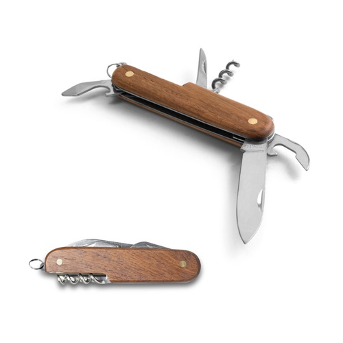 Couteau de poche multifonction en acier inoxydable et bois
