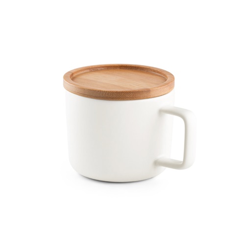 Tasse en céramique 220 mL avec couvercle et base en bambou