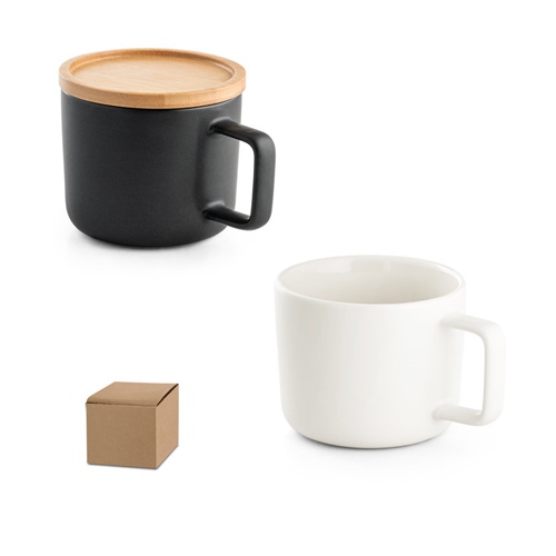 Tasse en céramique 220 mL avec couvercle et base en bambou