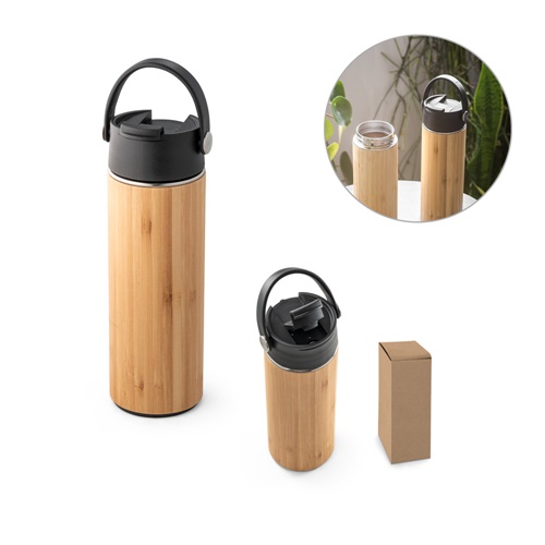 Bouteille thermos 440mL en bambou, acier inox et PP