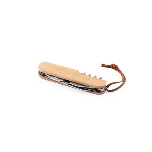 Couteau de poche multifonctionnel en bambou et acier inoxydable avec manche en PU