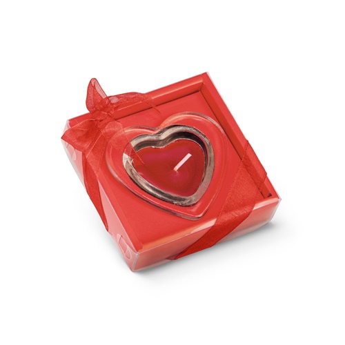 Bougie en forme de coeur et base en verre