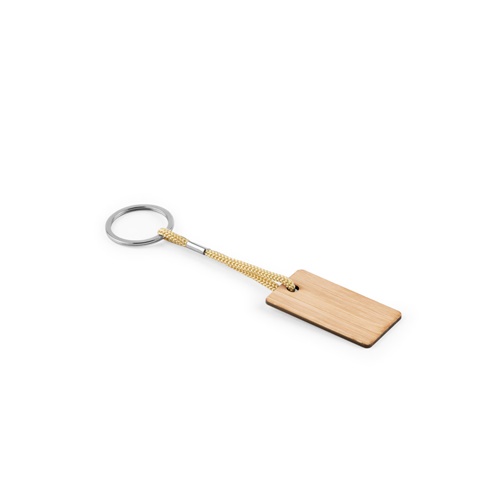 Porte-clés rectangulaire en bambou avec cordon en PET