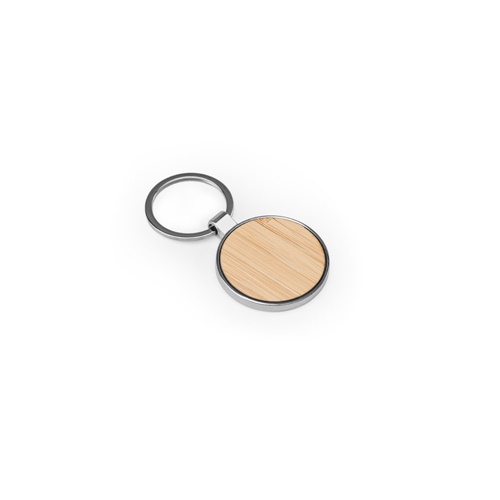 GASTON ROUND. Porte-clés rond en zinc et bambou