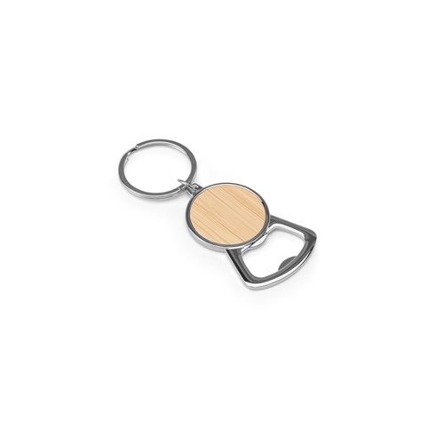 Porte-clés en fer de forme ronde en zinc et bambou
