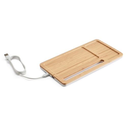 Organiseur de bureau avec chargeur sans fil 15W en bambou et ABS