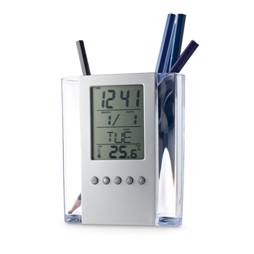 Horloge de bureau numérique multifonctionnelle avec porte-stylos