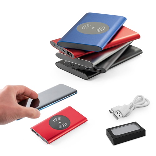 Power bank 4 000 mAh avec chargeur sans fil 5W en aluminium recyclé (100 % rAL)