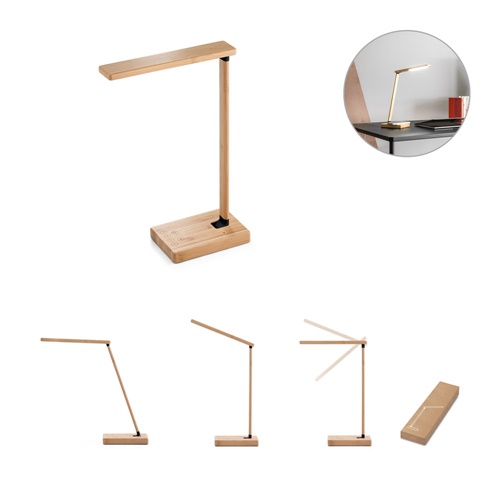 Lampe de bureau pliante avec chargeur sans fil ultrarapide de 15 W en bambou