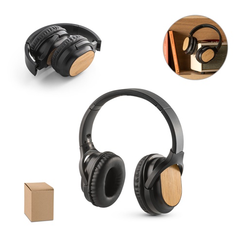 Casque sans fil pliable avec autonomie de 4 heures en bambou et ABS