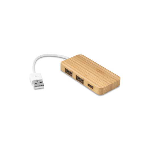 HUB avec 2 ports USB-A et 1 USB-C en bambou