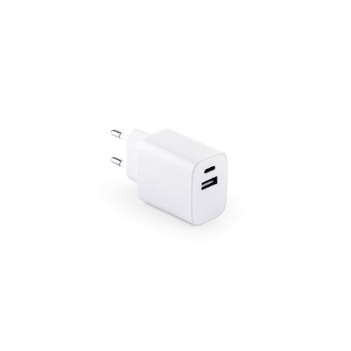 Adaptateur secteur avec port USB-A 18W et USB-C 20W en ABS recyclé (100 % rABS)