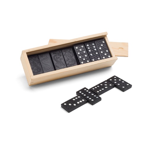Jeu de dominos dans une boîte en bois avec couvercle