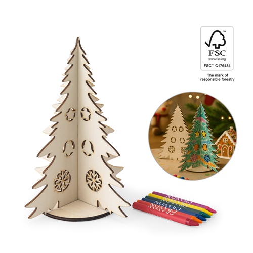 Arbre de Noël en bois pliable à colorier