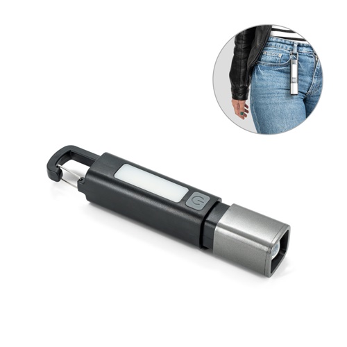 Lampe de poche en ABS, avec une LED de 2 W (53 lumens) à l'avant et une ampoule COB (53 lumens) sur le dessus