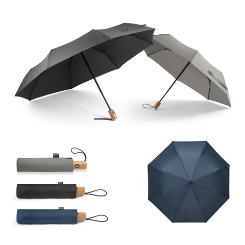 Parapluie pliable en polyester recyclé (100% rPET) 190T pongé à ouverture et fermeture automatiques