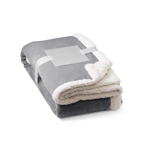 Couverture polaire réversible (190 g/m²) avec ruban de satin et carte personnalisée